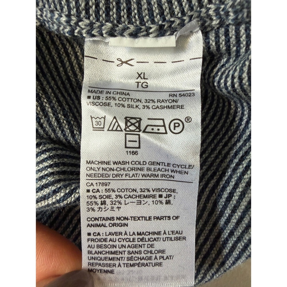 NWT Banana‎ Republic XL Cotton Silk Cashmere Striped Crewneck Sweater Blue Gray - Picture 5 of 8
